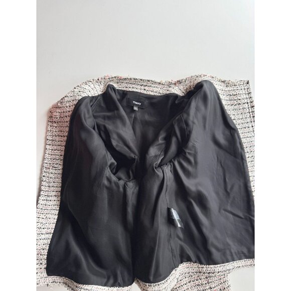 THEORY Preston Tweed Coral Multi Fringed Boxy Cropped Jacket, Size 6 - Picture 13 of 16